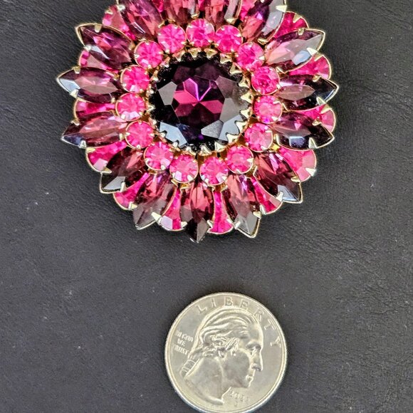 Vintage Judy Lee Fuchsia & Purple Rhinestone Brooch Pin - Picture 6 of 9